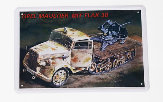 Opel Maultier mit Flak 38, Blechschild, 30x20cm